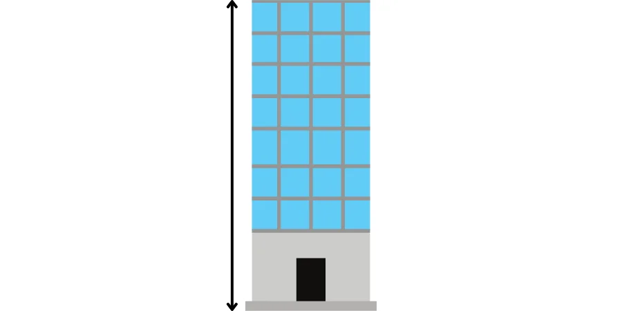 A 10-story building, visually showing the height of a 100-foot structure.