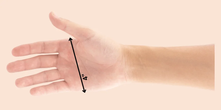 An adult hand with a width of about 4 inches, used as a quick measuring tool.