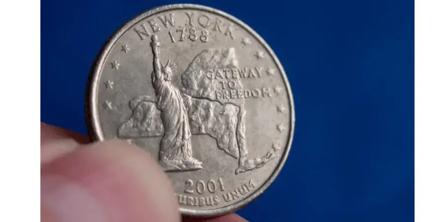 Close-up of a US quarter, which is around an inch in diameter.