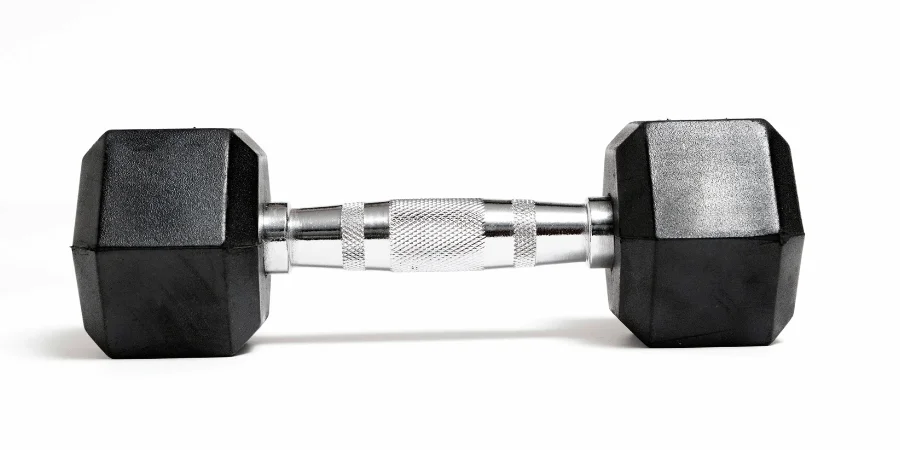 A black dumbbell with a silver handle, perfect for weightlifting exercises.