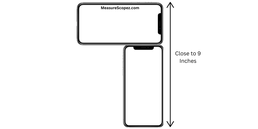 Two smartphones stacked to show a length close to 9 inches.