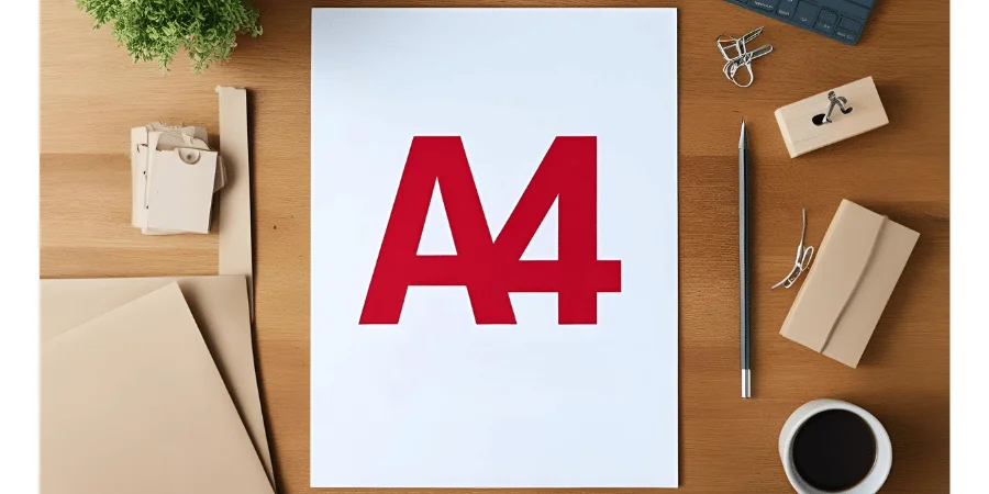A desk with an A4 paper placed prominently with a red A4 label.