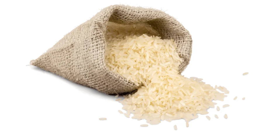 Large bag of rice, weighing 50 lbs, suitable for bulk use.