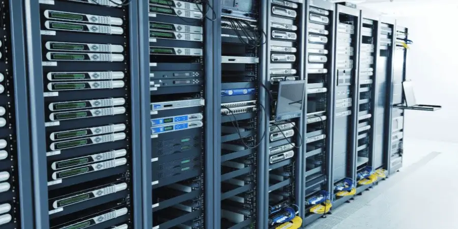 A row of server racks, representing the weight of a 30kg server rack used for storing equipment.