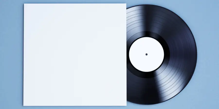A vinyl record with a plain white album cover, perfect for music lovers and collectors.