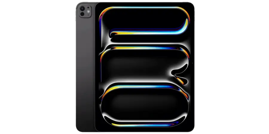 13-inch iPad Pro 5th generation with a vibrant abstract design displayed on its screen, highlighting the tablet's sleek design.